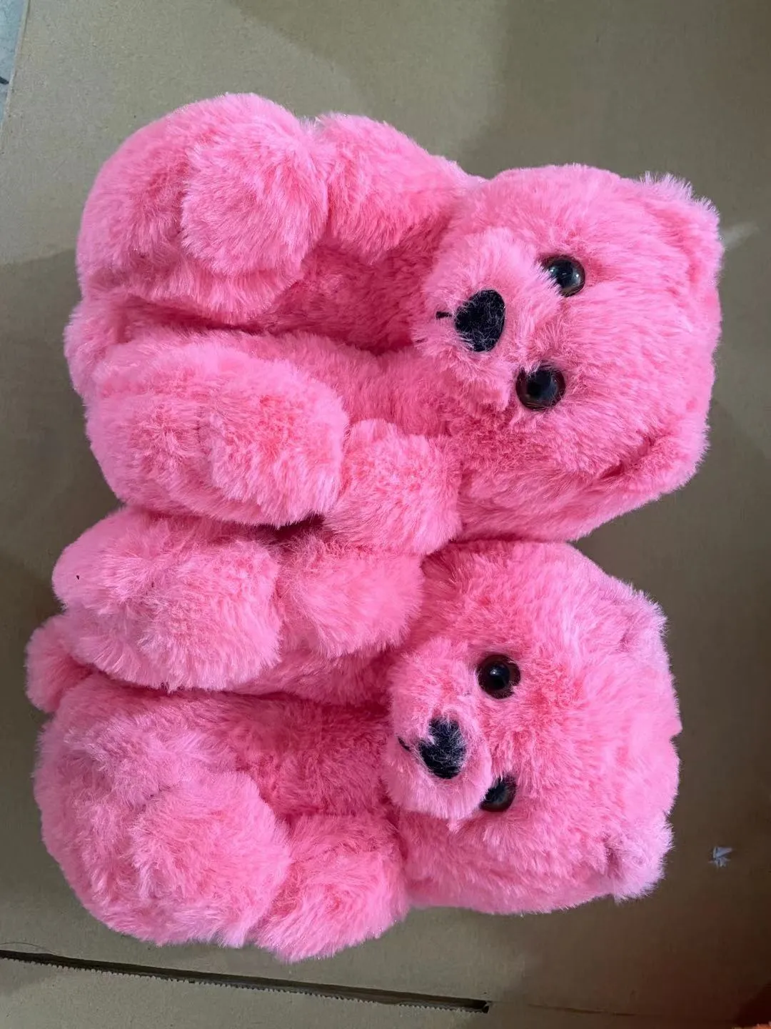 Cute Furry Winter Warm Faux Fur Big Cartoon Teddy Bear Shoes for Kids and Adults