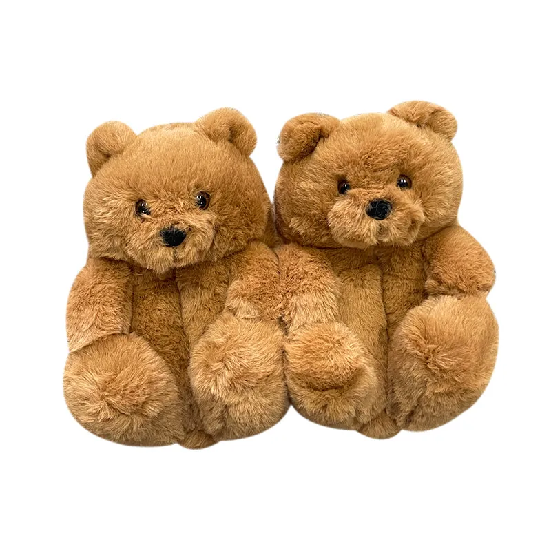 Cute Furry Winter Warm Faux Fur Big Cartoon Teddy Bear Shoes for Kids and Adults