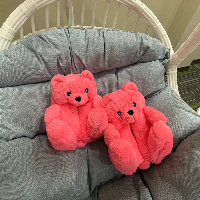 Cute Furry Winter Warm Faux Fur Big Cartoon Teddy Bear Shoes for Kids and Adults
