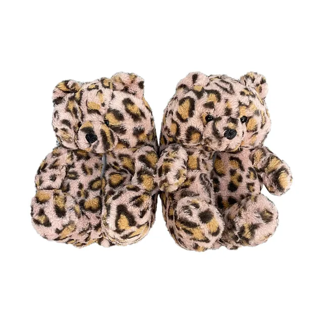 Cute Furry Winter Warm Faux Fur Big Cartoon Teddy Bear Shoes for Kids and Adults