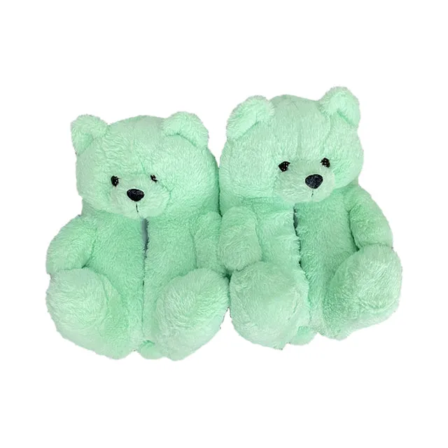 Cute Furry Winter Warm Faux Fur Big Cartoon Teddy Bear Shoes for Kids and Adults