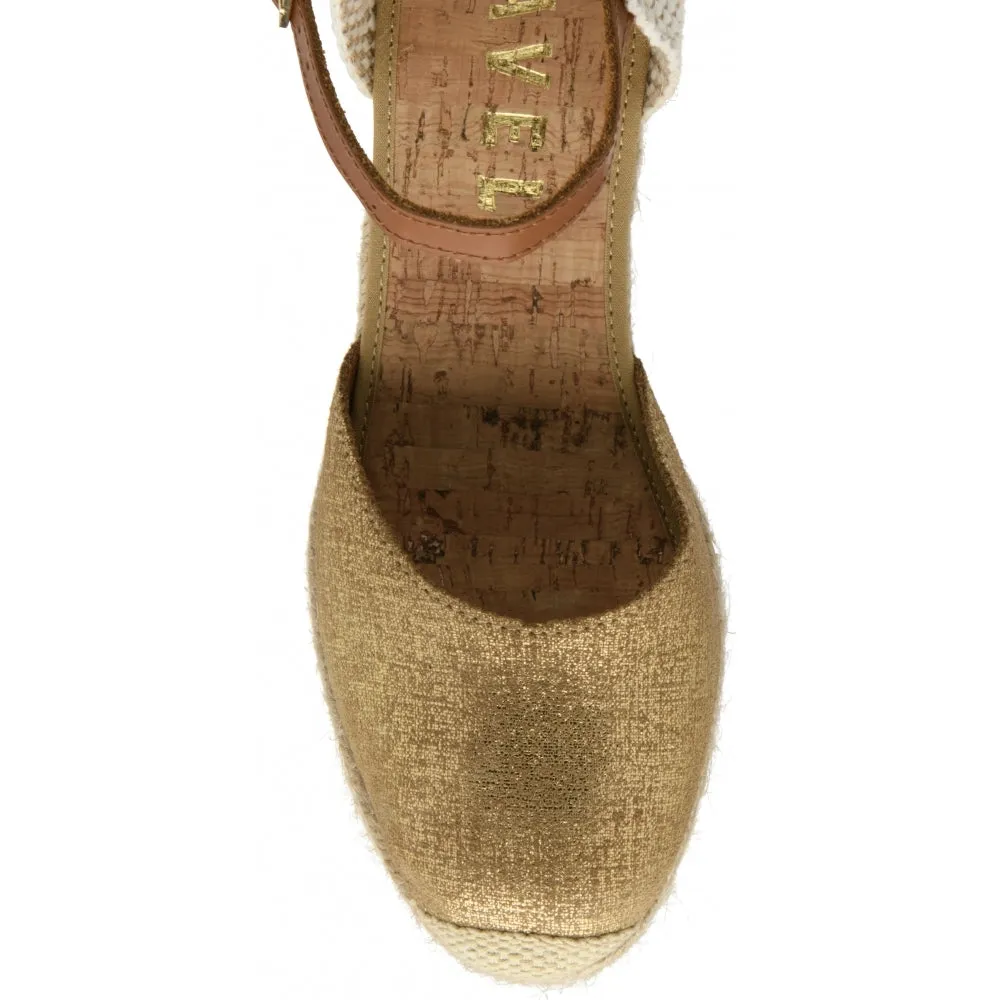Gold Enyo Metallic Leather Espadrille Wedge Sandals