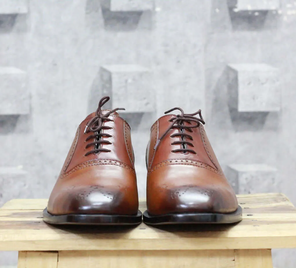 Handmade Men's Brown Brogue Leather Shoes, Men's Brown Lace Up Dress Shoes