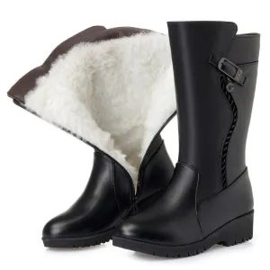 Joskaa Winter Boots Wool Fur Inside Warm Shoes Women Wedges Heels Soft Leather Shoes Platform Snow Boots Footwear Botas Fur Boots Outfit