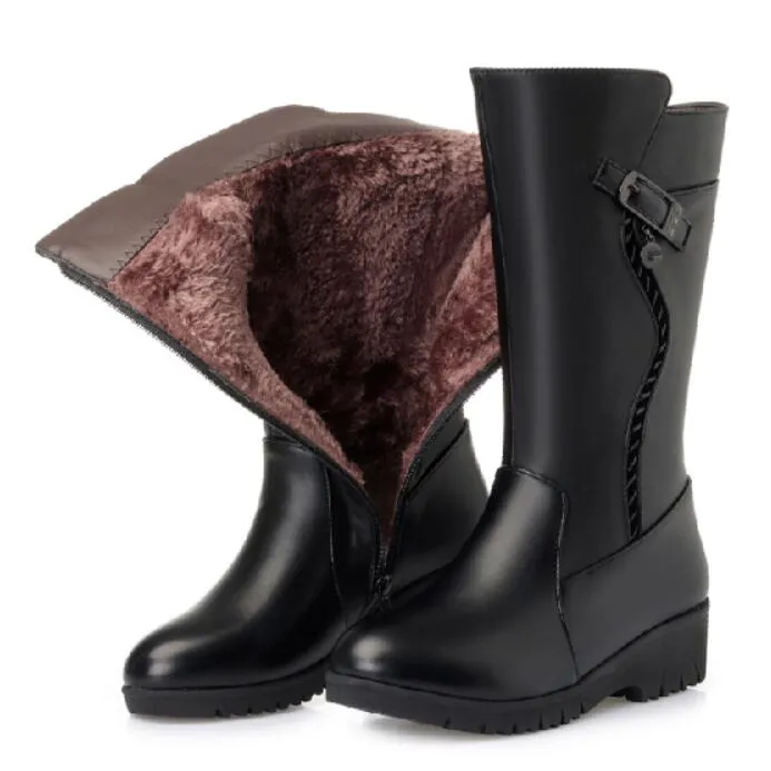 Joskaa Winter Boots Wool Fur Inside Warm Shoes Women Wedges Heels Soft Leather Shoes Platform Snow Boots Footwear Botas Fur Boots Outfit