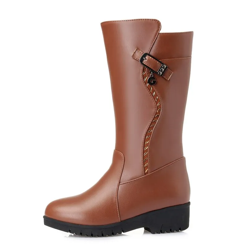 Joskaa Winter Boots Wool Fur Inside Warm Shoes Women Wedges Heels Soft Leather Shoes Platform Snow Boots Footwear Botas Fur Boots Outfit