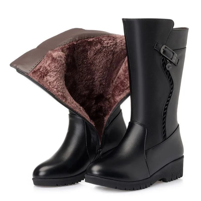 Joskaa Winter Boots Wool Fur Inside Warm Shoes Women Wedges Heels Soft Leather Shoes Platform Snow Boots Footwear Botas Fur Boots Outfit