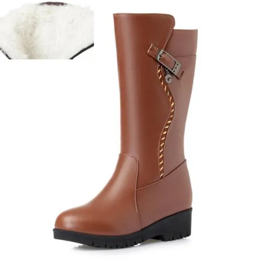 Joskaa Winter Boots Wool Fur Inside Warm Shoes Women Wedges Heels Soft Leather Shoes Platform Snow Boots Footwear Botas Fur Boots Outfit