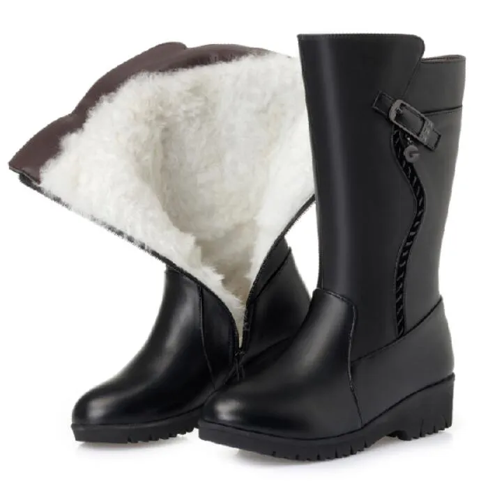Joskaa Winter Boots Wool Fur Inside Warm Shoes Women Wedges Heels Soft Leather Shoes Platform Snow Boots Footwear Botas Fur Boots Outfit