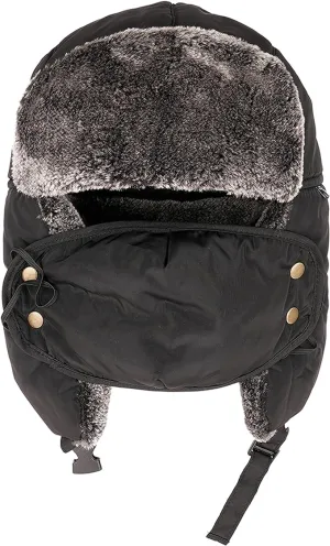 Men's 3 In 1 Waterproof Trapper Hat Face Mask Neck Warmer Ear Flaps Windproof Snowproof Winter Hat for Skiing Snowboarding Outdoor Faux Fur Lining Breathable Polyester One Size Black by Heatwave Thermalwear