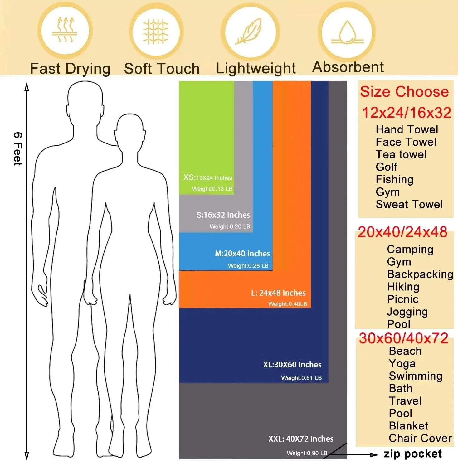 Quick-Dry Lightweight Microfiber Gym & Beach Towel