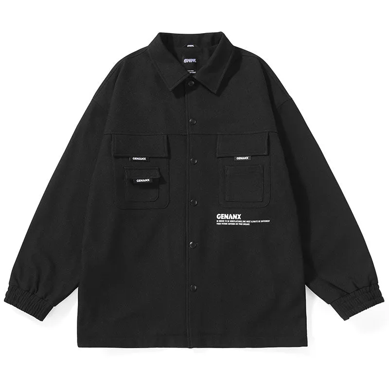 Safari Style Graffiti Print Pockets Jacket