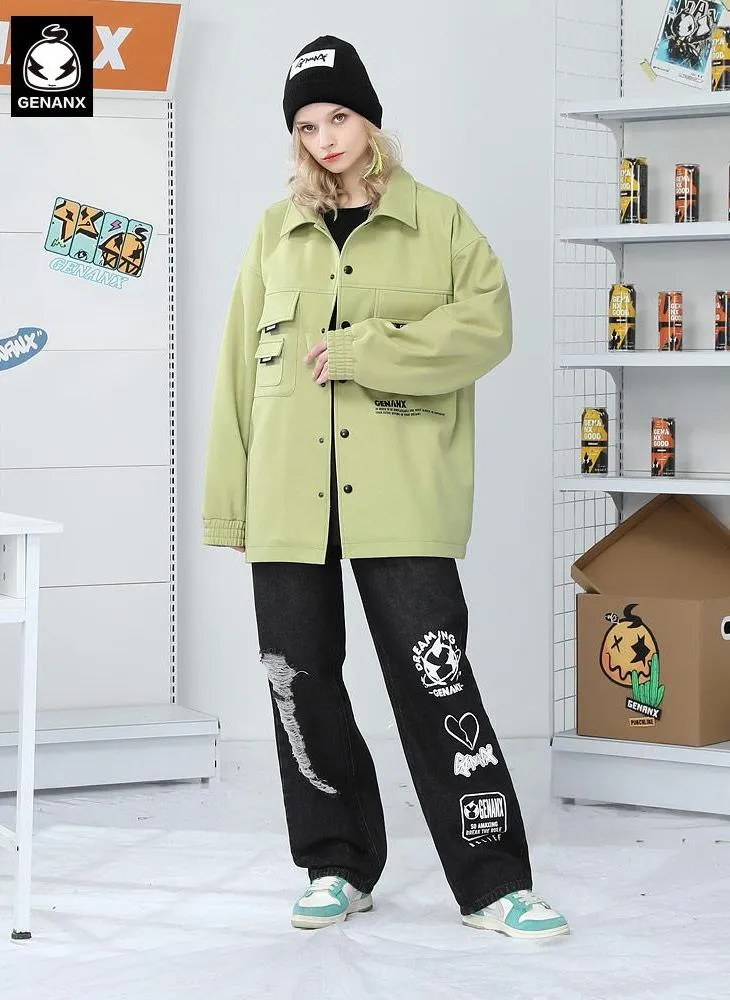 Safari Style Graffiti Print Pockets Jacket
