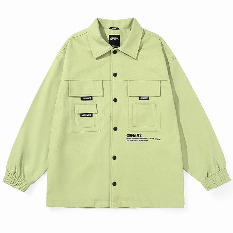 Safari Style Graffiti Print Pockets Jacket
