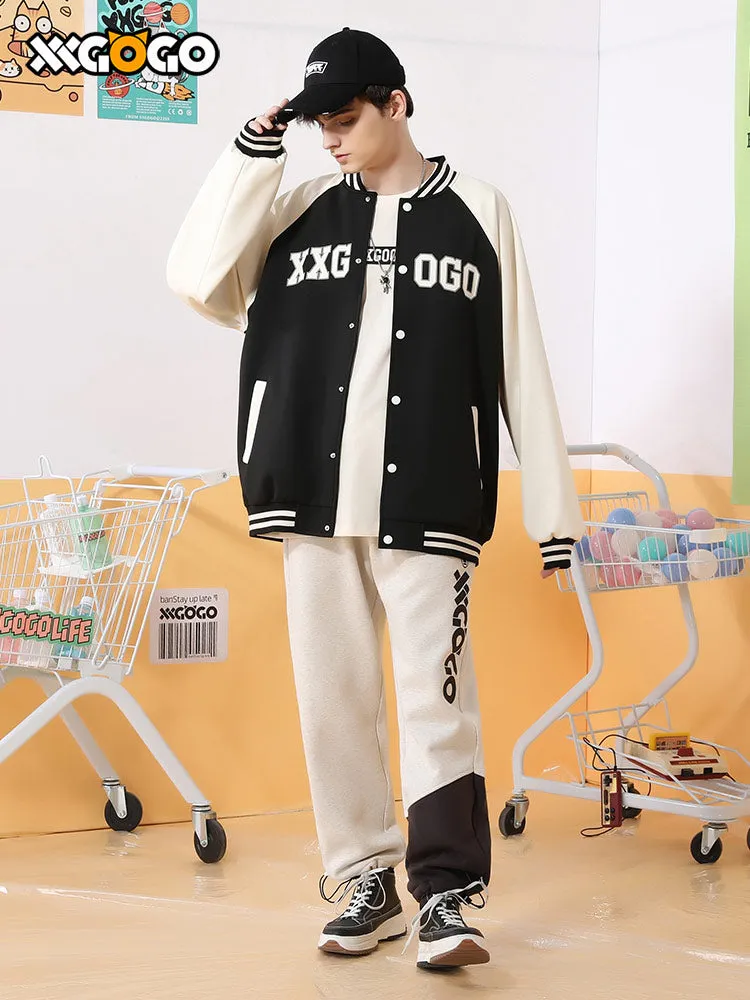 Vibe Vibe color contrast patchwork monogrammed baseball jacket