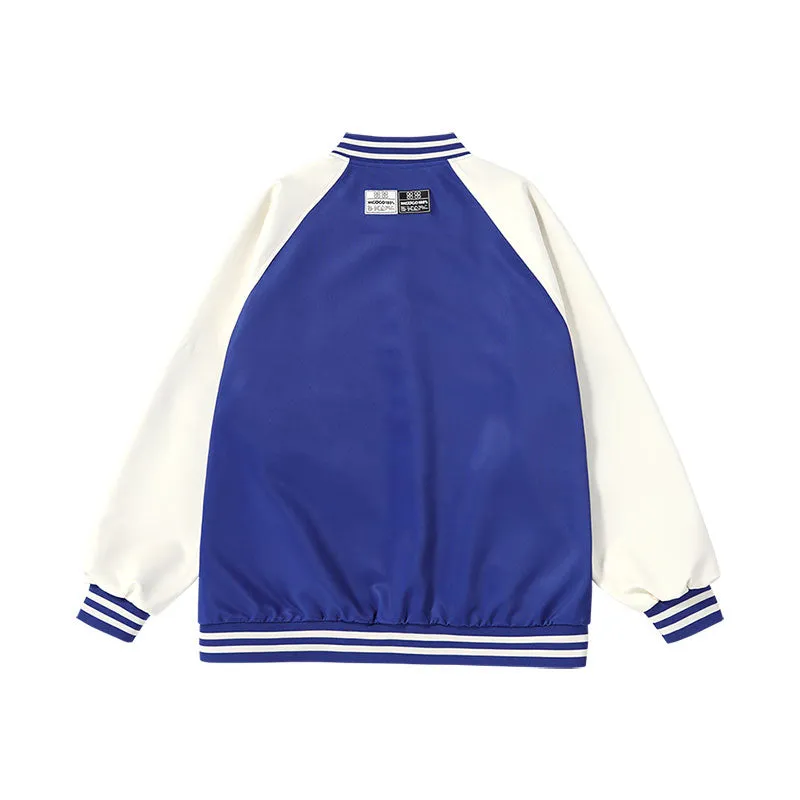 Vibe Vibe color contrast patchwork monogrammed baseball jacket
