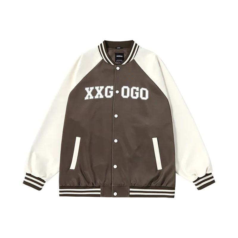 Vibe Vibe color contrast patchwork monogrammed baseball jacket