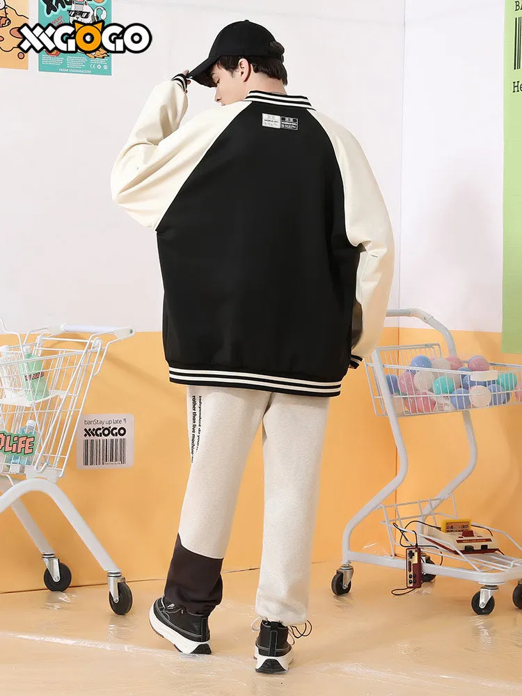 Vibe Vibe color contrast patchwork monogrammed baseball jacket