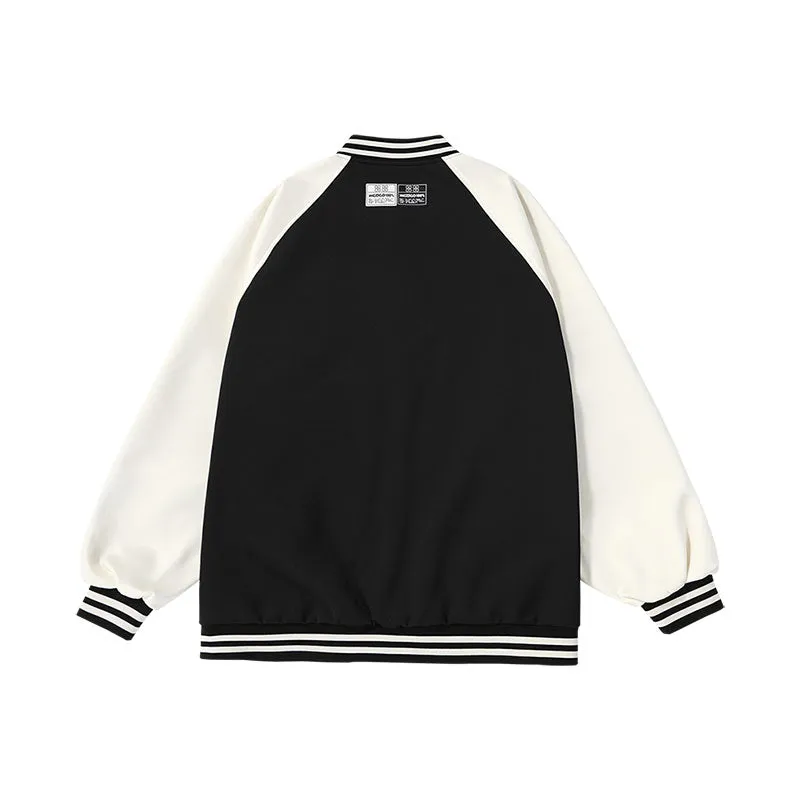 Vibe Vibe color contrast patchwork monogrammed baseball jacket