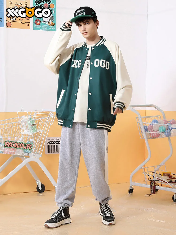 Vibe Vibe color contrast patchwork monogrammed baseball jacket