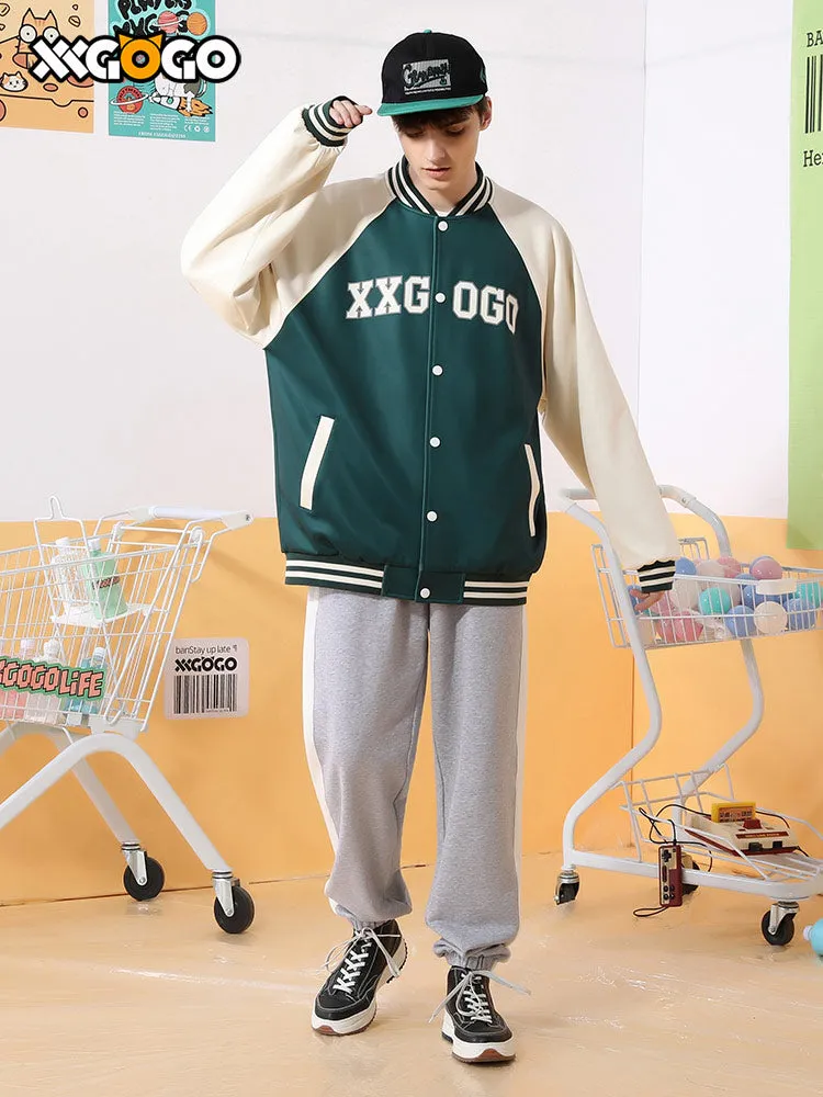 Vibe Vibe color contrast patchwork monogrammed baseball jacket