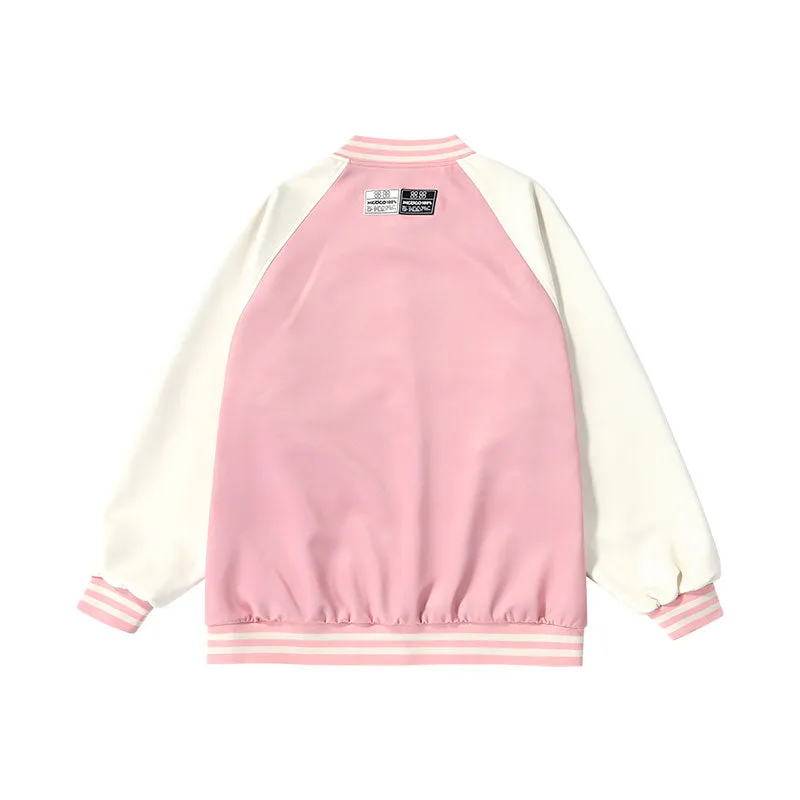 Vibe Vibe color contrast patchwork monogrammed baseball jacket