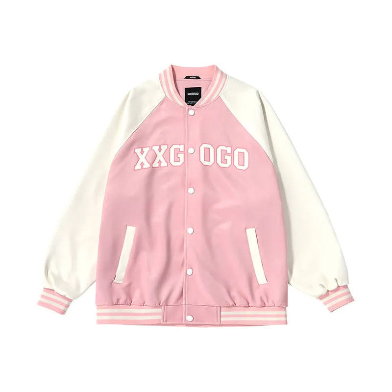 Vibe Vibe color contrast patchwork monogrammed baseball jacket