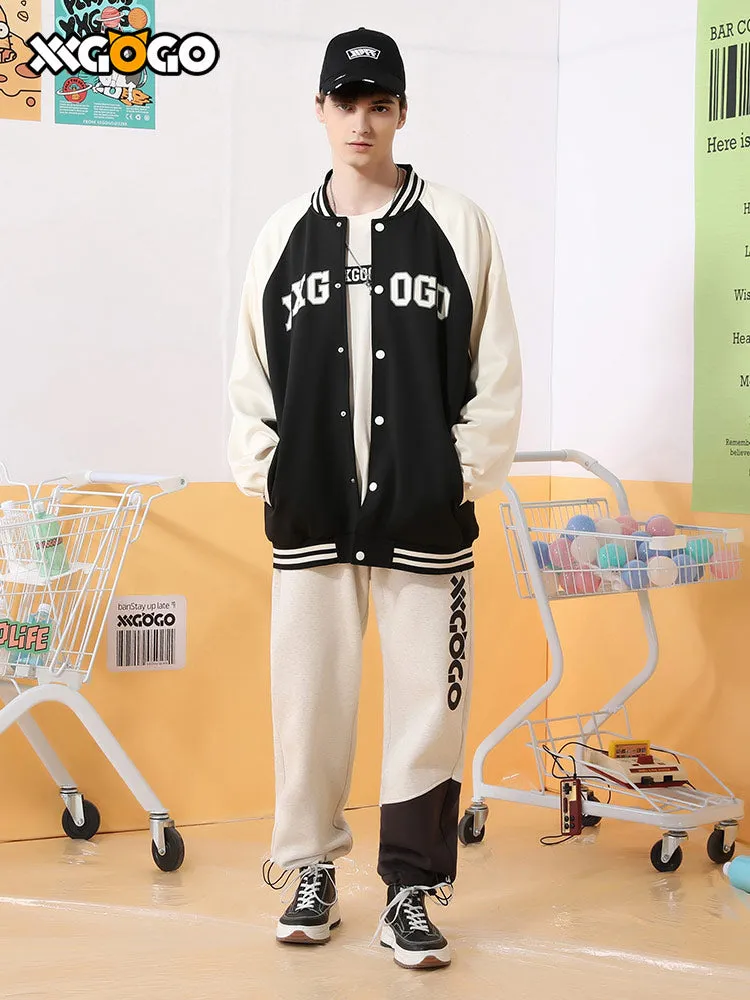 Vibe Vibe color contrast patchwork monogrammed baseball jacket