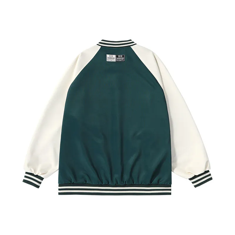 Vibe Vibe color contrast patchwork monogrammed baseball jacket