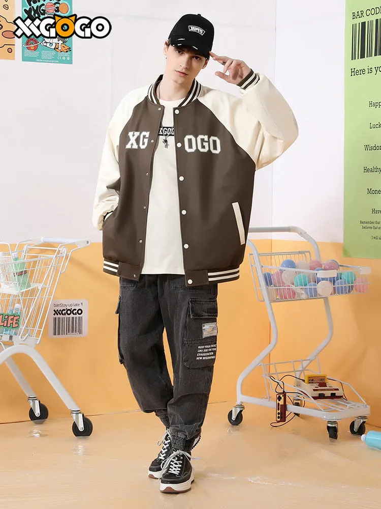 Vibe Vibe color contrast patchwork monogrammed baseball jacket