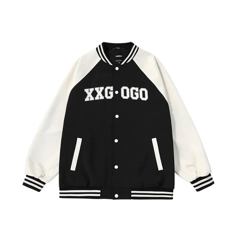 Vibe Vibe color contrast patchwork monogrammed baseball jacket