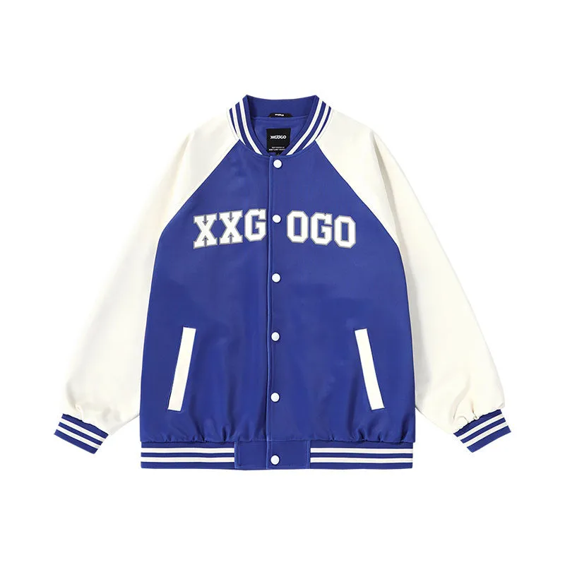 Vibe Vibe color contrast patchwork monogrammed baseball jacket