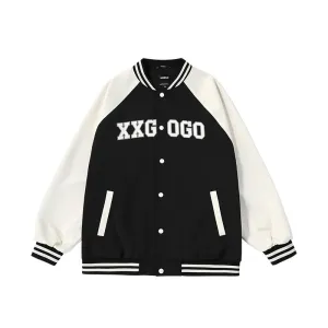 Vibe Vibe color contrast patchwork monogrammed baseball jacket