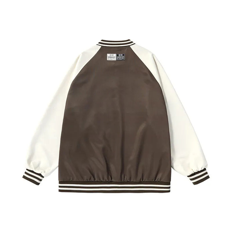 Vibe Vibe color contrast patchwork monogrammed baseball jacket