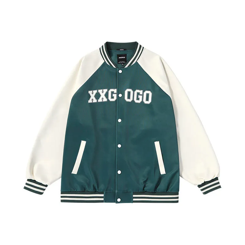 Vibe Vibe color contrast patchwork monogrammed baseball jacket