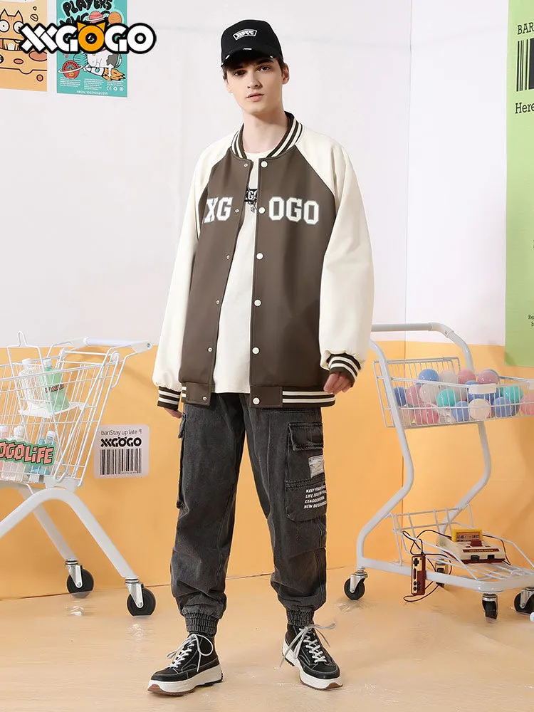 Vibe Vibe color contrast patchwork monogrammed baseball jacket