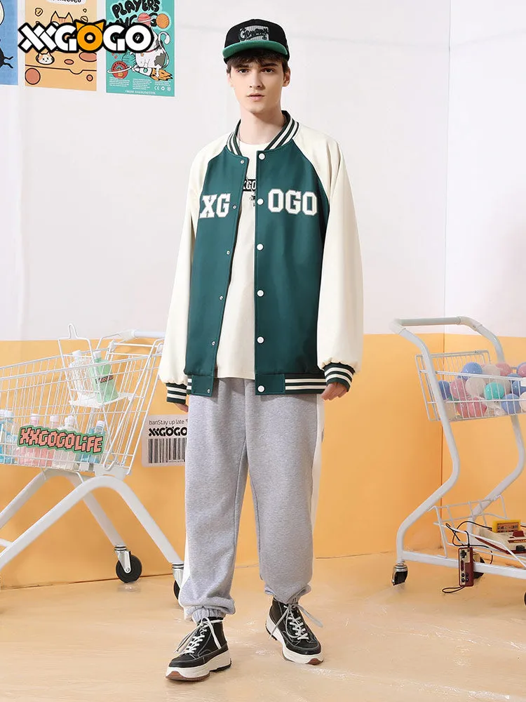 Vibe Vibe color contrast patchwork monogrammed baseball jacket