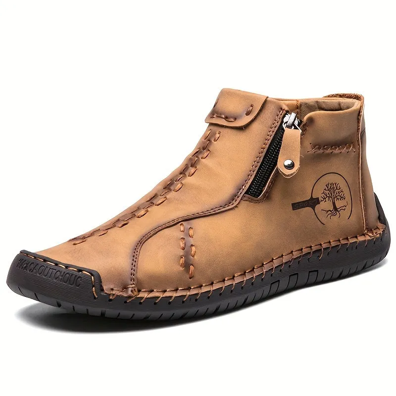 Women's Handmade Boots, Classic Stitching Ankle Boots, Outdoor Casual Zipper Shoes