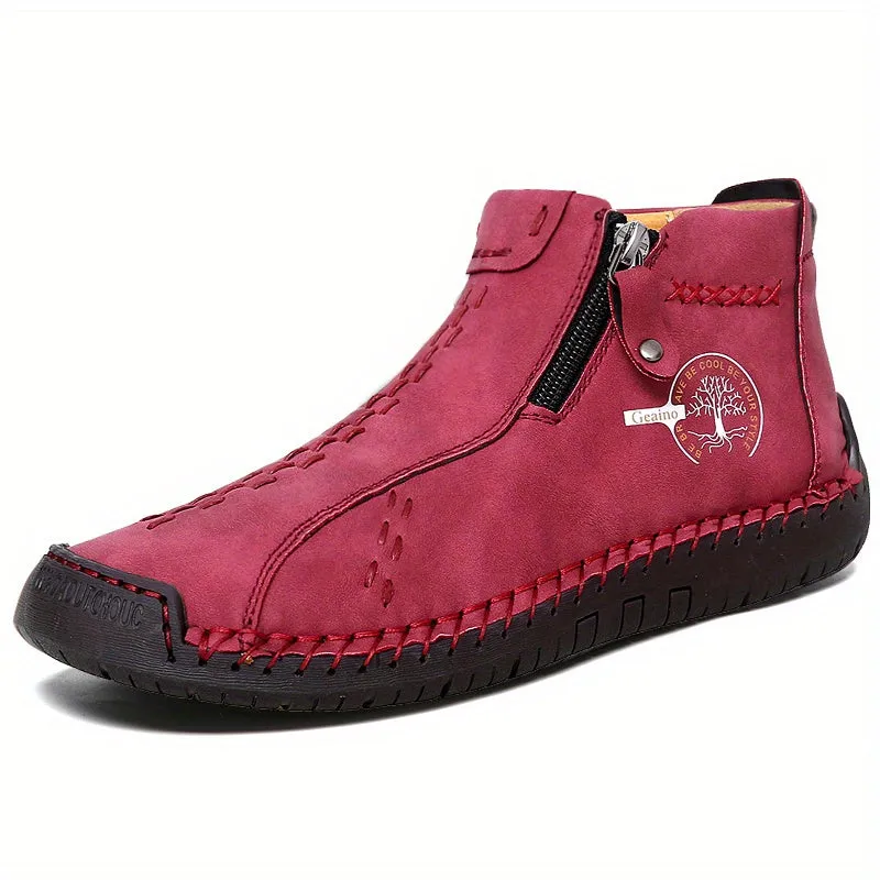 Women's Handmade Boots, Classic Stitching Ankle Boots, Outdoor Casual Zipper Shoes