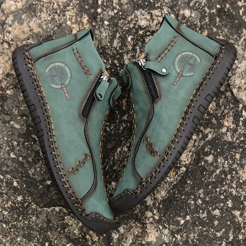 Women's Handmade Boots, Classic Stitching Ankle Boots, Outdoor Casual Zipper Shoes