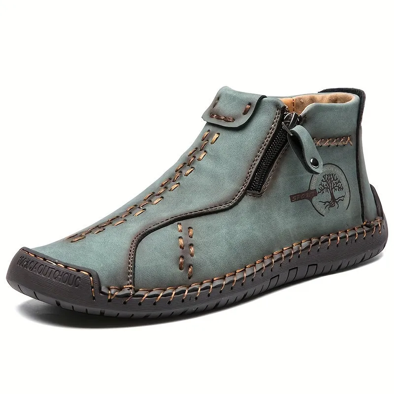 Women's Handmade Boots, Classic Stitching Ankle Boots, Outdoor Casual Zipper Shoes