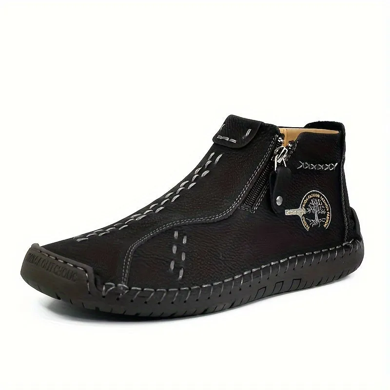 Women's Handmade Boots, Classic Stitching Ankle Boots, Outdoor Casual Zipper Shoes